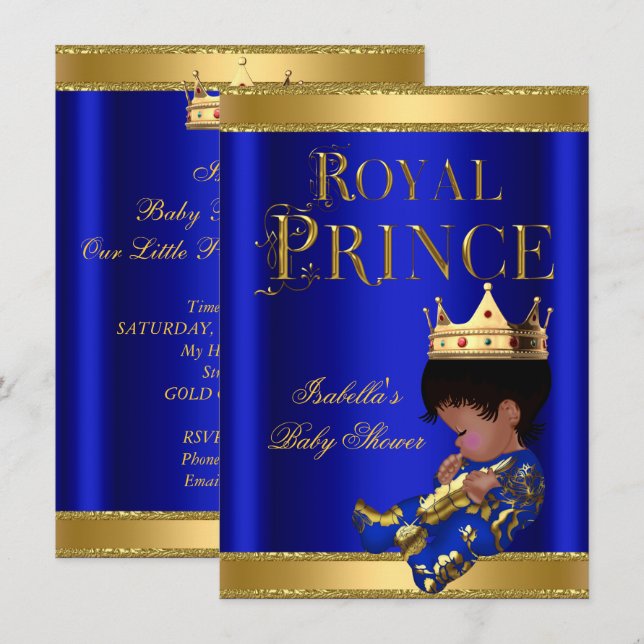 Convites Prince Boy Chá de fraldas Blue Ethnic DOURADO (Frente/Verso)