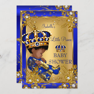 Convites Prince Boy Chá de fraldas Dourado Blue Crown Étnic