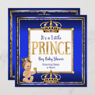Convites Prince Boy Chá de fraldas Royal Blue Brunette
