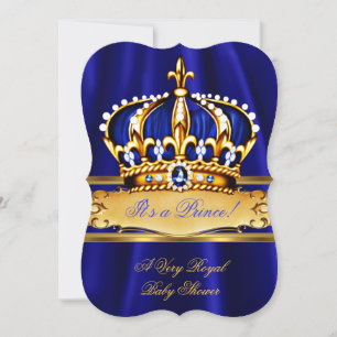 Convites Prince Boy Chá de fraldas Royal Blue Dourado Crown