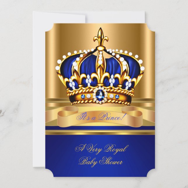 Convites Prince Boy Chá de fraldas Royal Blue Dourado Crown (Frente)