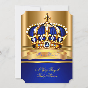 Convites Prince Boy Chá de fraldas Royal Blue Dourado Crown