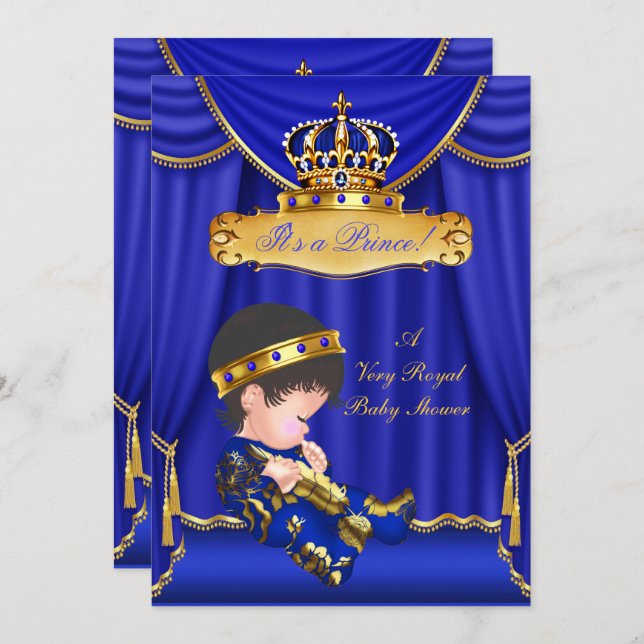 Convites Prince Boy Chá de fraldas Royal Blue Drapette Brun (Frente/Verso)