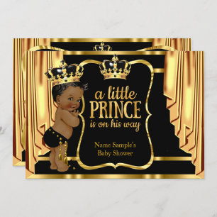 Convites Prince Chá de fraldas Black Dourado Draps Étnico