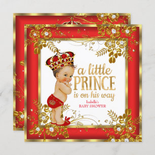 Convites Prince Chá de fraldas Boy Red Dourado Brunette