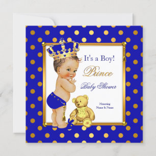 Convites Prince Chá de fraldas Boy Royal Blue Brunette