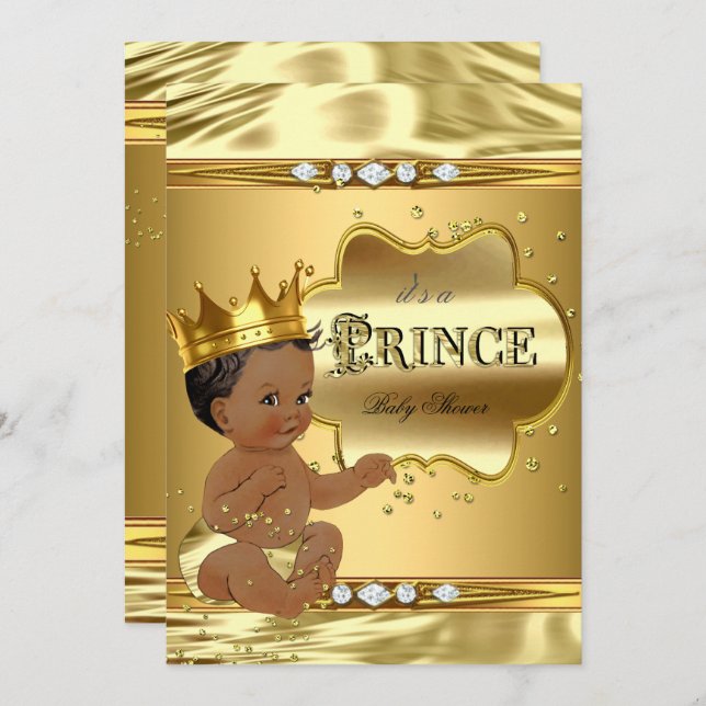 Convites Prince Chá de fraldas Gold Foil Ethnic Baby Boy (Frente/Verso)