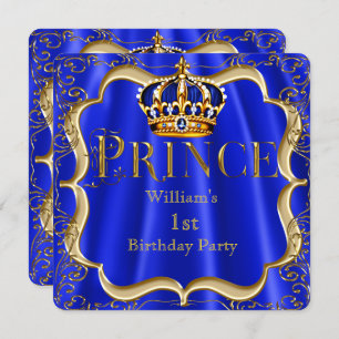 Convites Prince primeiro aniversario Boy Royal Blue Dourado