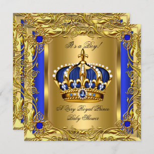 Convites Prince Royal Blue Chá de fraldas Boy Regal Dourado