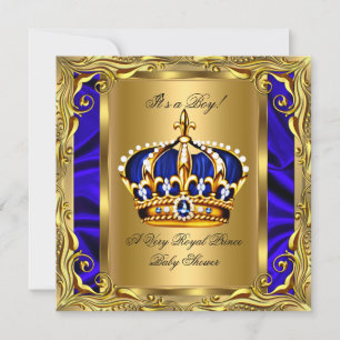 Convites Prince Royal Blue Chá de fraldas Regal Dourado Boy