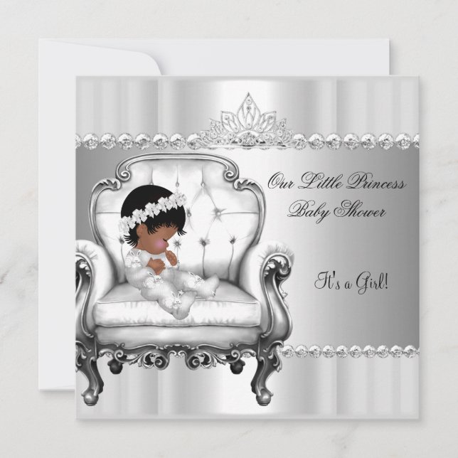 Convites Princesa Afro-Americana Chá de Bebê Menina Cadeira (Frente)