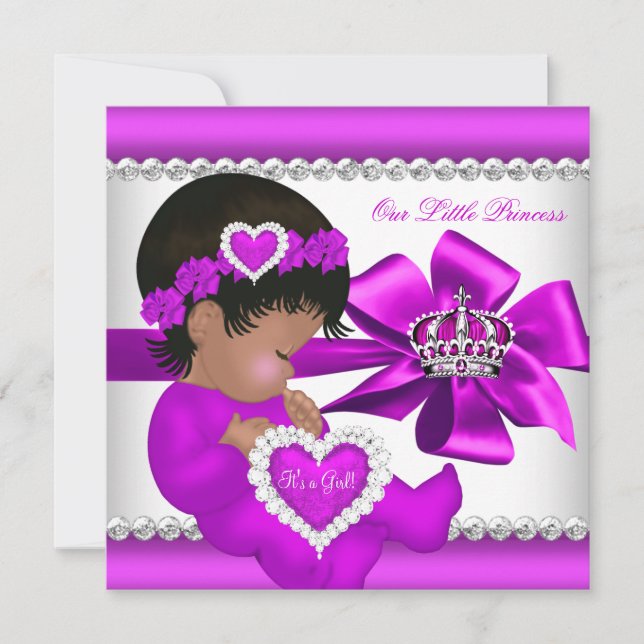 Convites Princesa Afro-Americana Chá de Bebê Menina Rosa (Frente)
