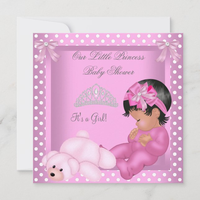 Convites Princesa Afro-Americana Chá de Bebê Menina Rosa (Frente)