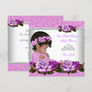 Convites Princesa Afro-Americana Chá de Bebê Menina Rosa 3a