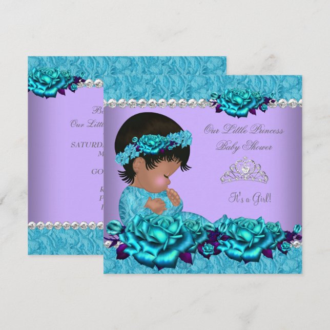 Convites Princesa Afro-Americana Chá de Bebê Menina Rosa 4a (Frente/Verso)