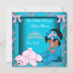 Convites Princesa Afro-Americana Churrasco de Bebê Azul Tur