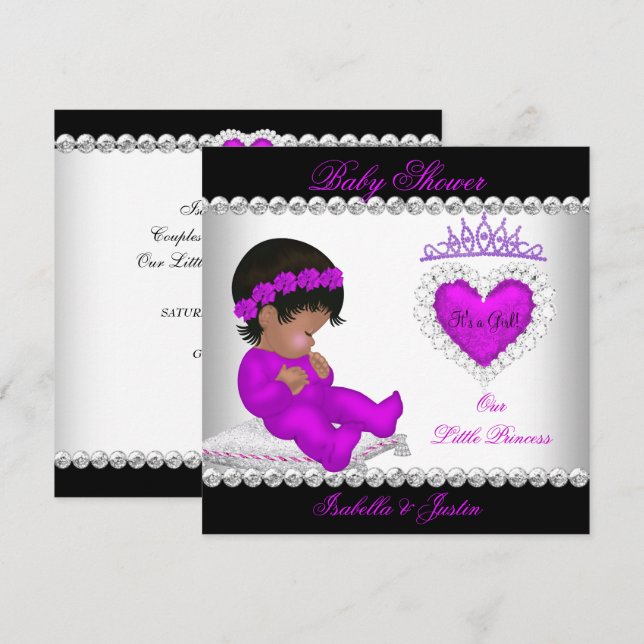 Convites Princesa Afro-Americana Churrasco de Bebê Menina R (Frente/Verso)