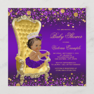 Convites Princesa Afro-Americana Chuvada de Bebê Roxo e Dou