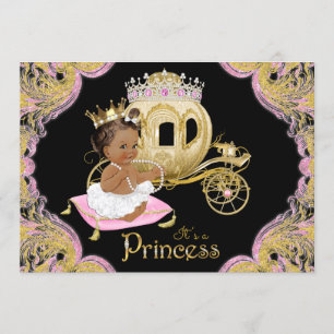 Convites Princesa Afro-Americana Rosa Churras de Bebê Preta
