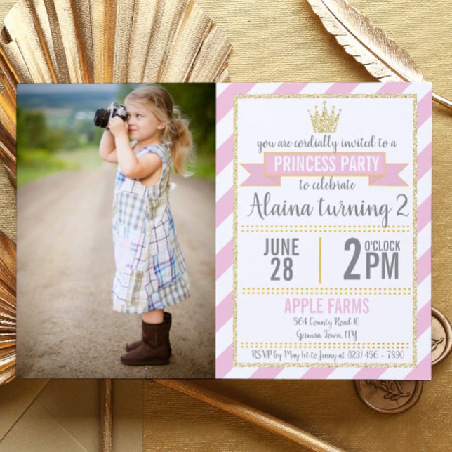 Convites Princesa Aniversário com Faux Glitter (Criador carregado)