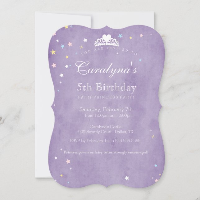 Convites Princesa Aniversário Púrpura Fada (Frente)