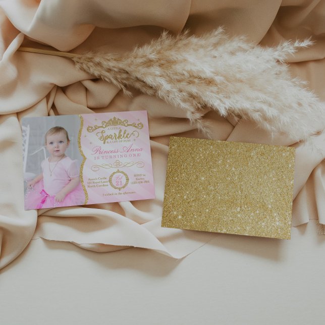 Convites Princesa Aniversário, Rosa e Dourada (Criador carregado)