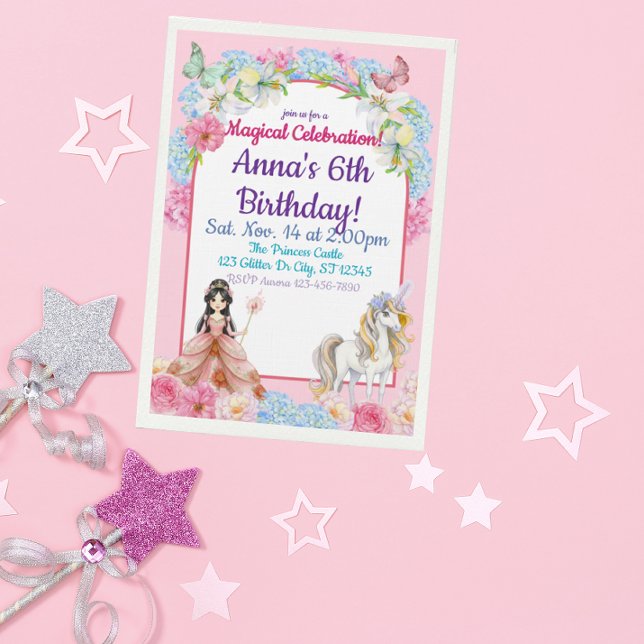 Convites Princesa Asiática Mágica Unicórnio Aniversário (Criador carregado)