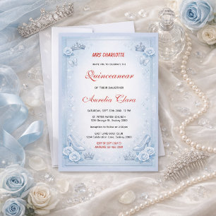 Convites Princesa Azul Claro Prateada Aniversário de Quince