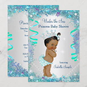 Convites Princesa Azul Sob o Mar Chuvada de Bebê Étnica