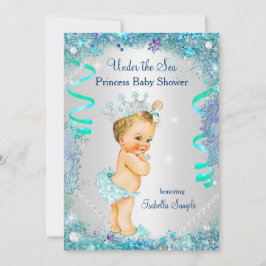 Convites Princesa Azul Sob o Mar Chuvada de Bebê Loura