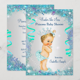 Convites Princesa Azul Sob o Mar Chuvada de Bebê Loura