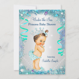 Convites Princesa Azul Sob o Mar Chuvada de Bebê Morena