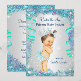 Convites Princesa Azul Sob o Mar Chuvada de Bebê Morena