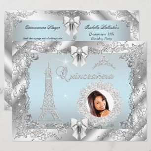 Convites Princesa Azul Turquesa Quinceanera Prata Foto GRAN