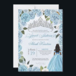 Convites Princesa Ball Blue Rosa Sweet 16 Aniversário<br><div class="desc">Celebrar o 16.º aniversário com este maravilhoso convite floral da princesa floral. Apresentando belos rosas de bebê e de gelo azul, uma glamourosa tiara prateada e uma linda garota em seu vestido princesa, este convite certamente agradará aos seus convidados em antecipação. Este design é totalmente personalizável. Você pode editar o...</div>