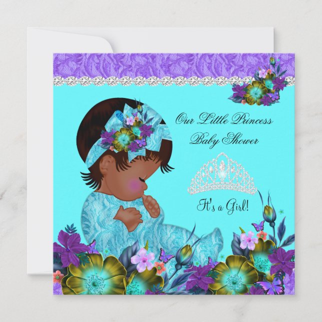 Convites Princesa Bebê Azul Turquesa Roxo Chuveiro Menina B (Frente)