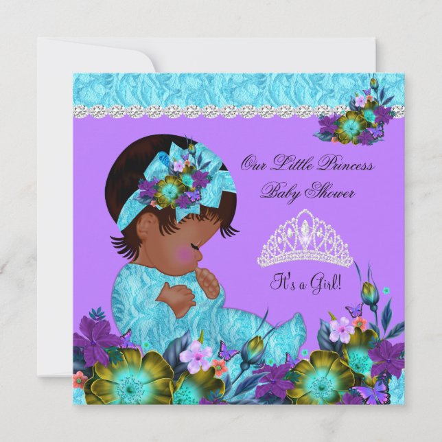 Convites Princesa Bebê Azul Turquesa Roxo Menina A1 (Frente)