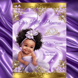Convites Princesa Bebê Chuveiro Ouro Roxo Menina Étnica