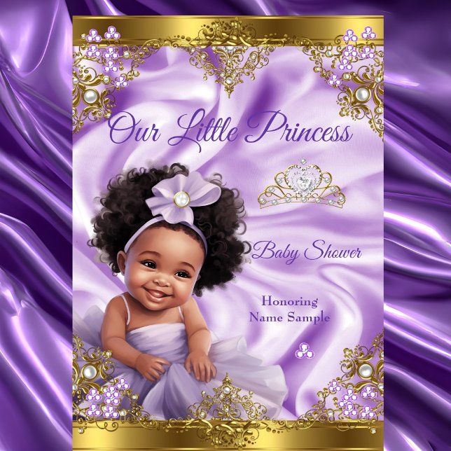 Convites Princesa Bebê Chuveiro Ouro Roxo Menina Étnica (Criador carregado)