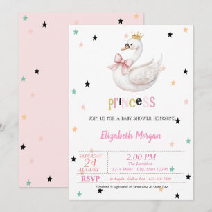 Convites Princesa Bebê Cisne, Chá de Bebê das Estrelas