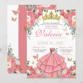 Convites Princesa Belga, Rosa de Borboleta Rosa Quinceanera