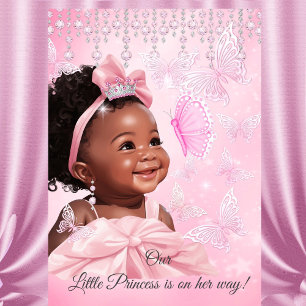Convites Princesa Borboleta Rosa Baby Shower Étnico