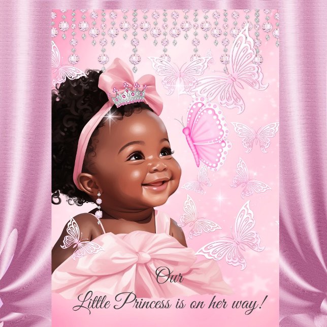 Convites Princesa Borboleta Rosa Baby Shower Étnico (Criador carregado)