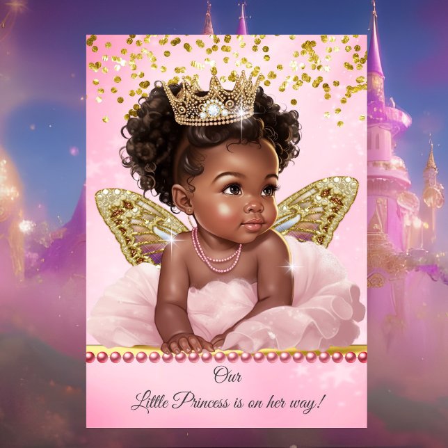 Convites Princesa Borboleta Rosa Dourado Chuveiro de Bebê É (Criador carregado)