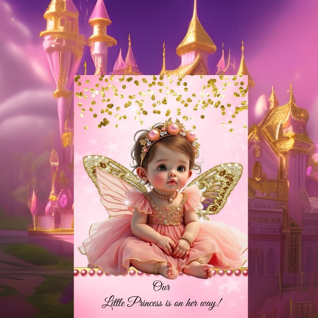 Convites Princesa Borboleta Rosa Dourado Chuveiro de Bebê F (Criador carregado)