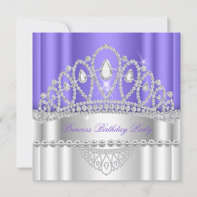 Convites Princesa Branca Roxo Diamante Tiara Aniversário (Frente)