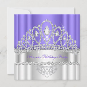 Convites Princesa Branca Roxo Diamante Tiara Aniversário