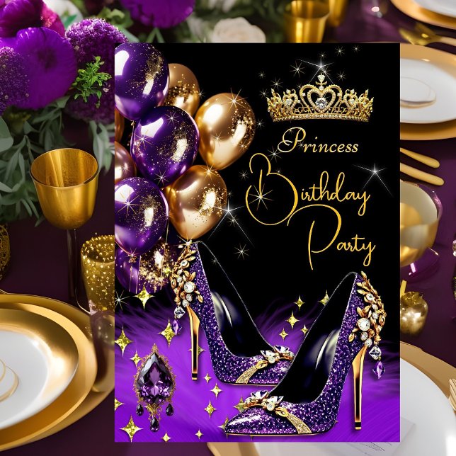 Convites Princesa Brilho Roxo Saltos Altos Tiara Aniversári (Criador carregado)