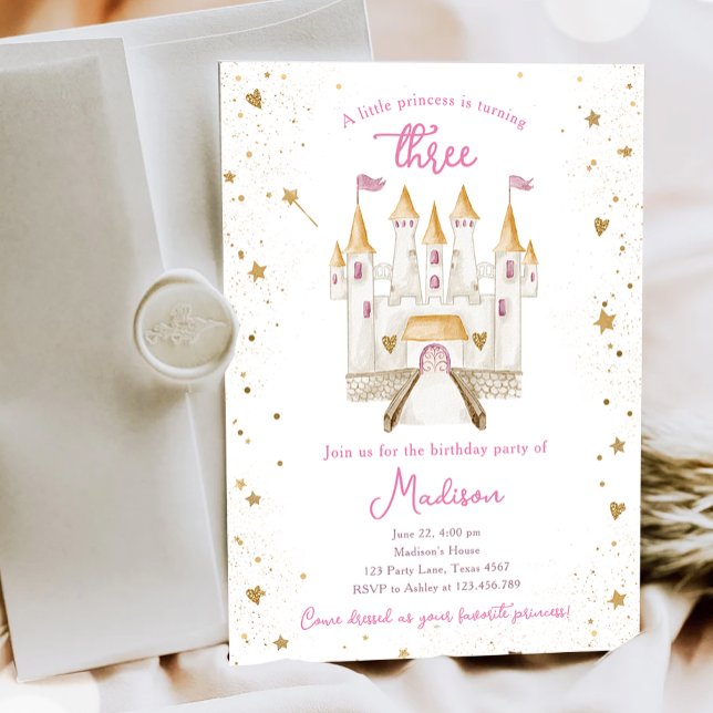 Convites Princesa Castle Magical Girl Terceiro Aniversário (Criador carregado)
