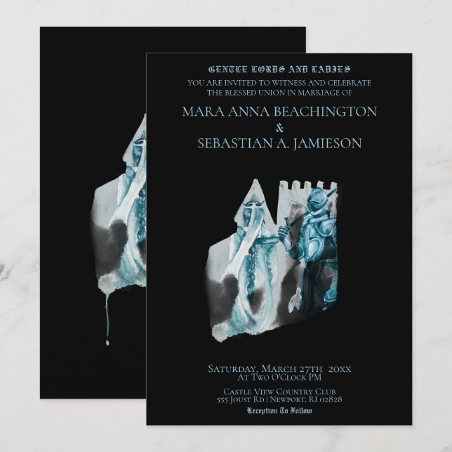 Convites *~* Princesa Cavaleiro Casamento no Castelo Mediev (Frente/Verso)